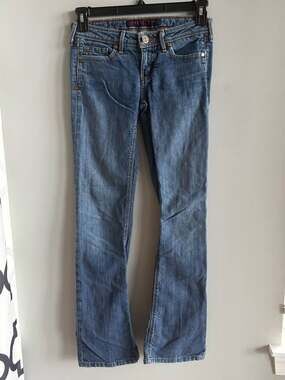 Vintage Y2K Stone Love Low Rise Bootcut Jeans Size 5 Embroidered Tribal Heart
